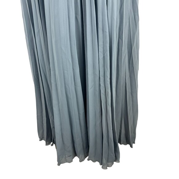 Azazie Long Pleated Blue Dress Size 8 Sleeveless Polyester - Picture 2 of 10